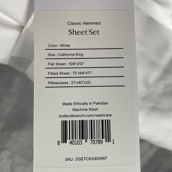Boll Branch Sheet Set California King White Organic Cotton Luxury Ethical New - Picture 3 of 5